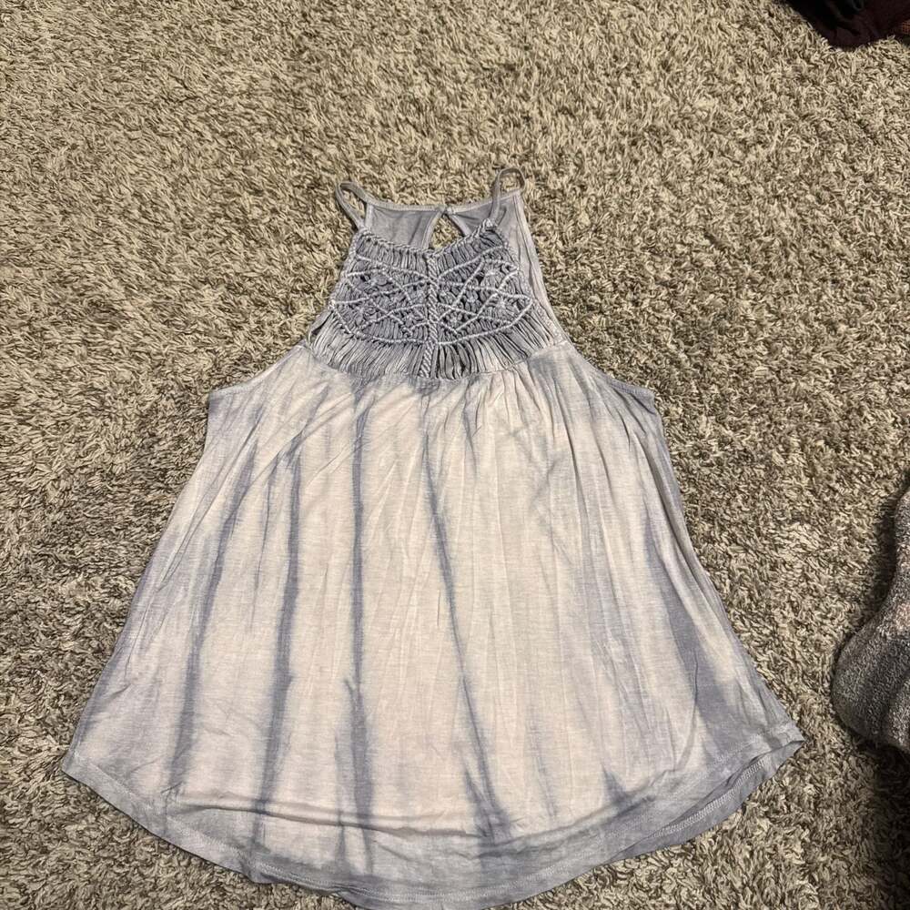 American Eagle Tie Dye Halter Tank Top with Macrame Crochet Detail - Size M